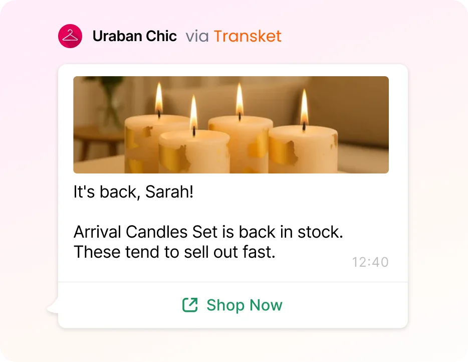 Back in stock alert on WhatsApp