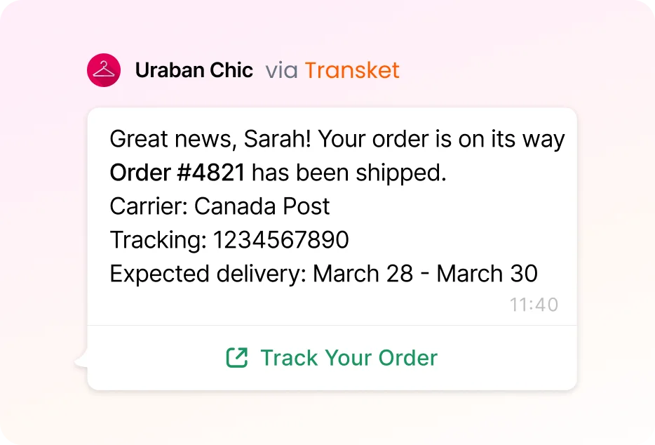Order shipped update on WhatsApp