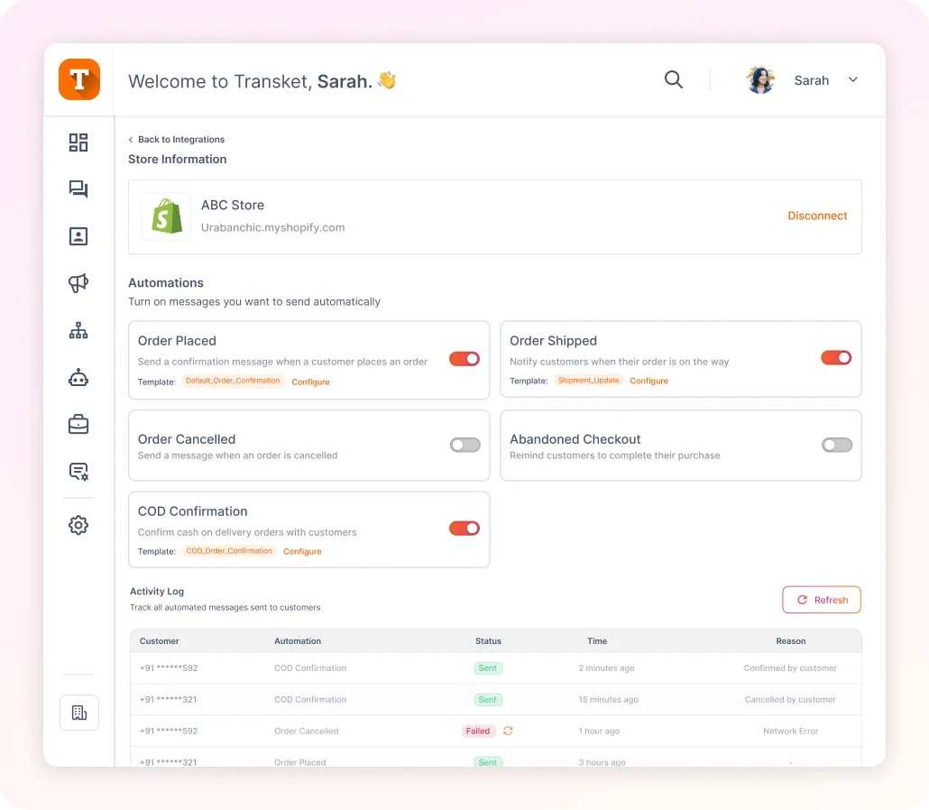 Transket automation hub dashboard